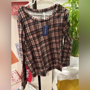 Piphany High Line Women's Long Sleeve Plaid Top - Black and Tan